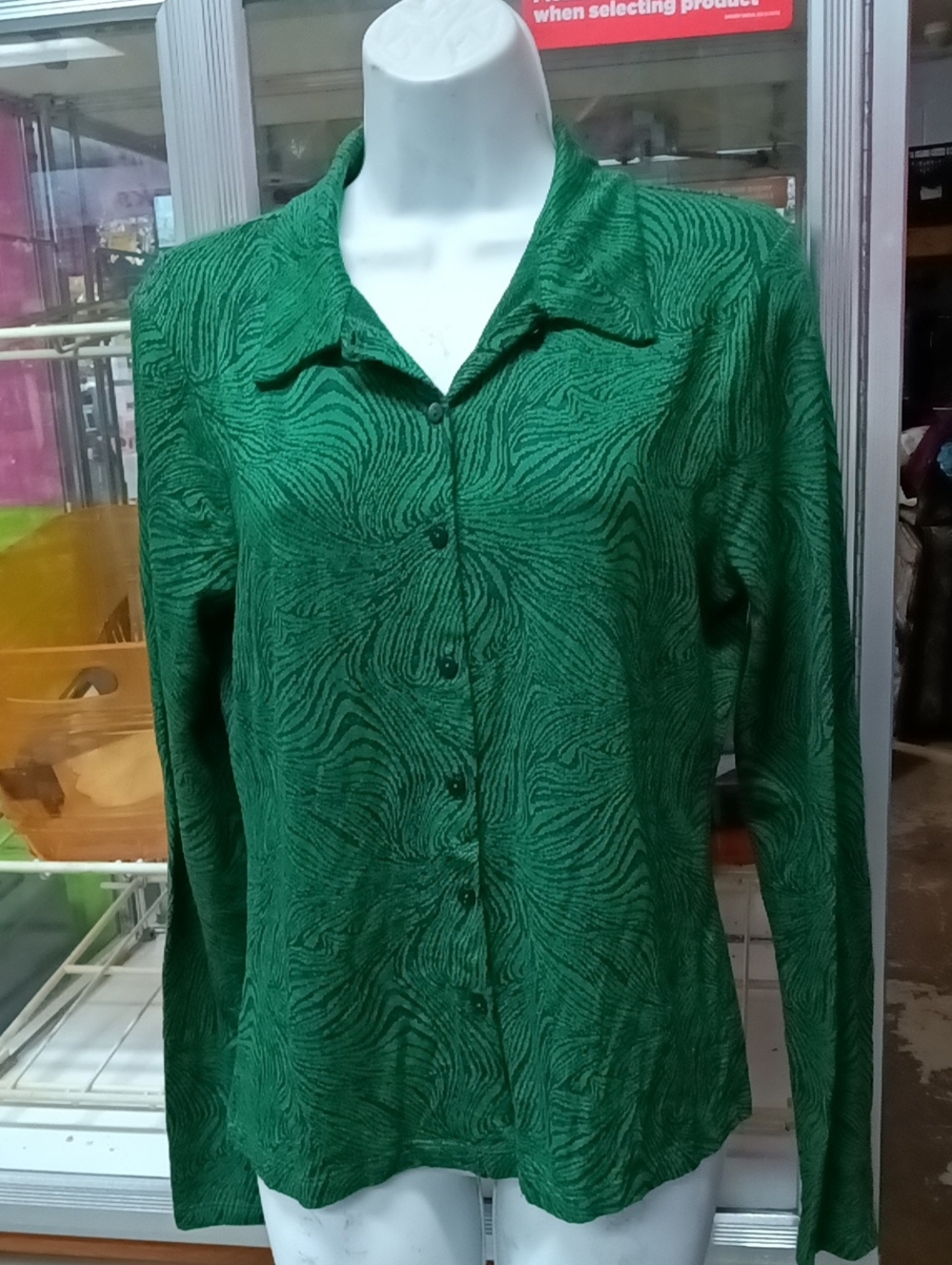 Zara Emerald Green Textured Button-Down Shirt